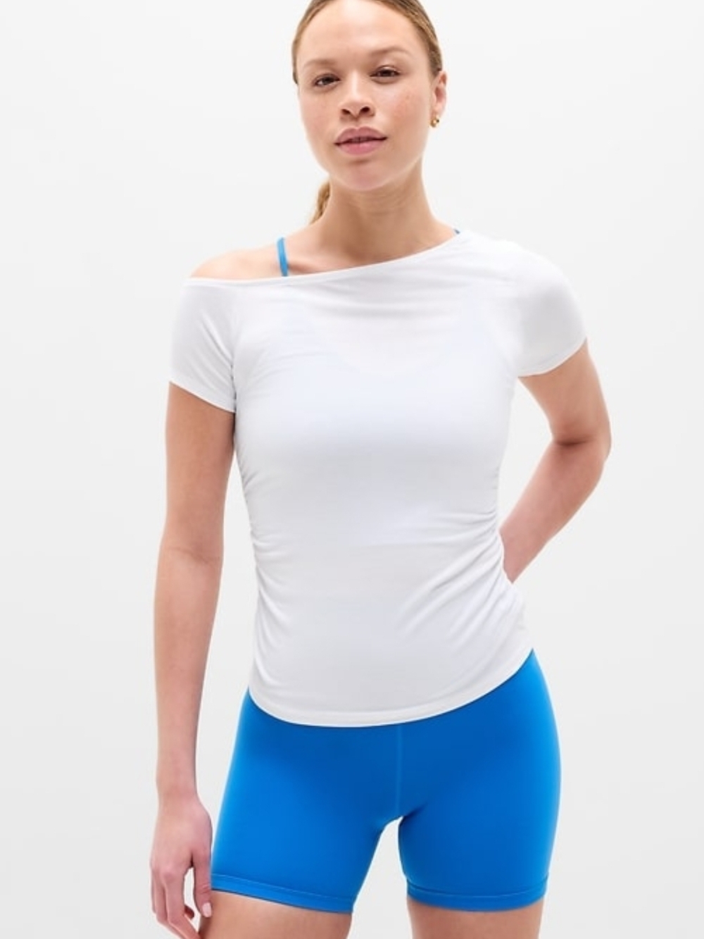 Athleta Off-Shoulder Stretch Tee in White NWT. Large